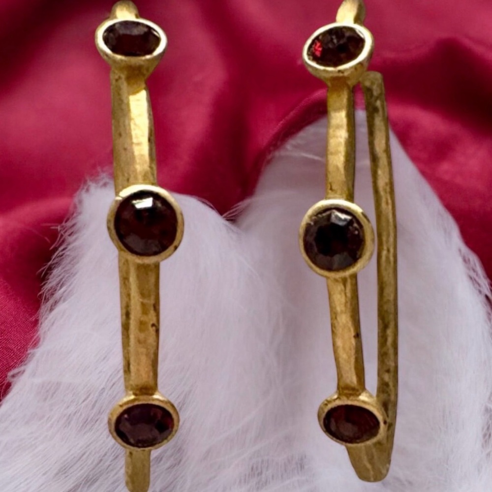 Vintage Gold and Red Stone Hoop Earrings